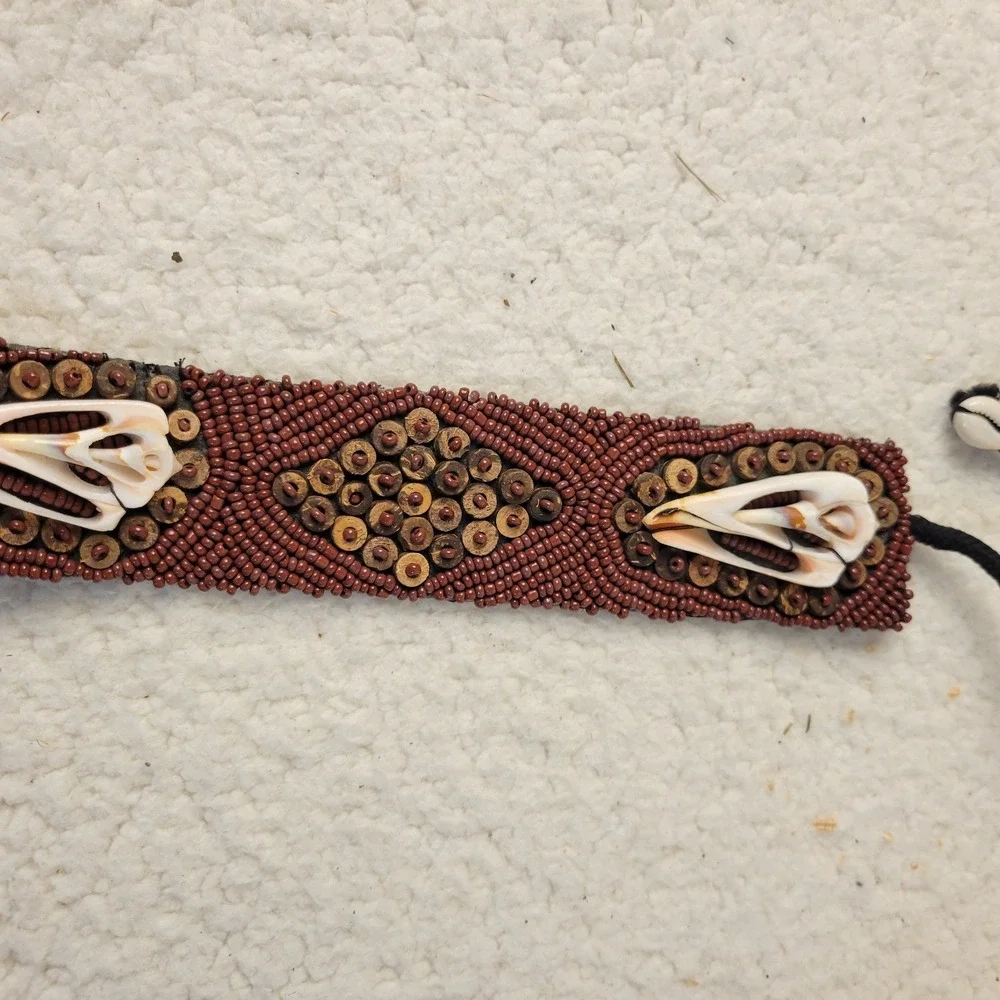 Handmade Beaded Cowrie‎ Shell Belt Red Brown Tribal Boho Waist Tie Festival